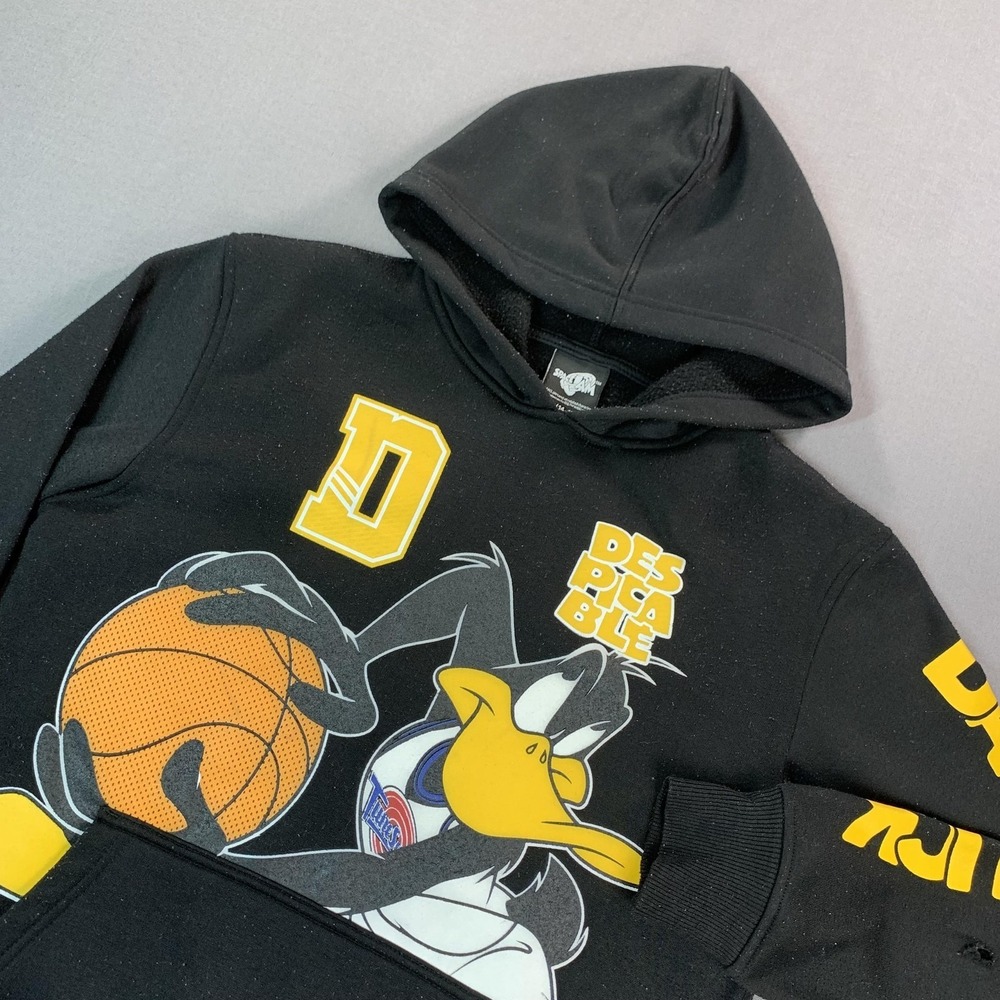 Space‎ Jam Looney Tunes Daffy Duck Hoodie Boys 14-16 Black Pullover Graphic
